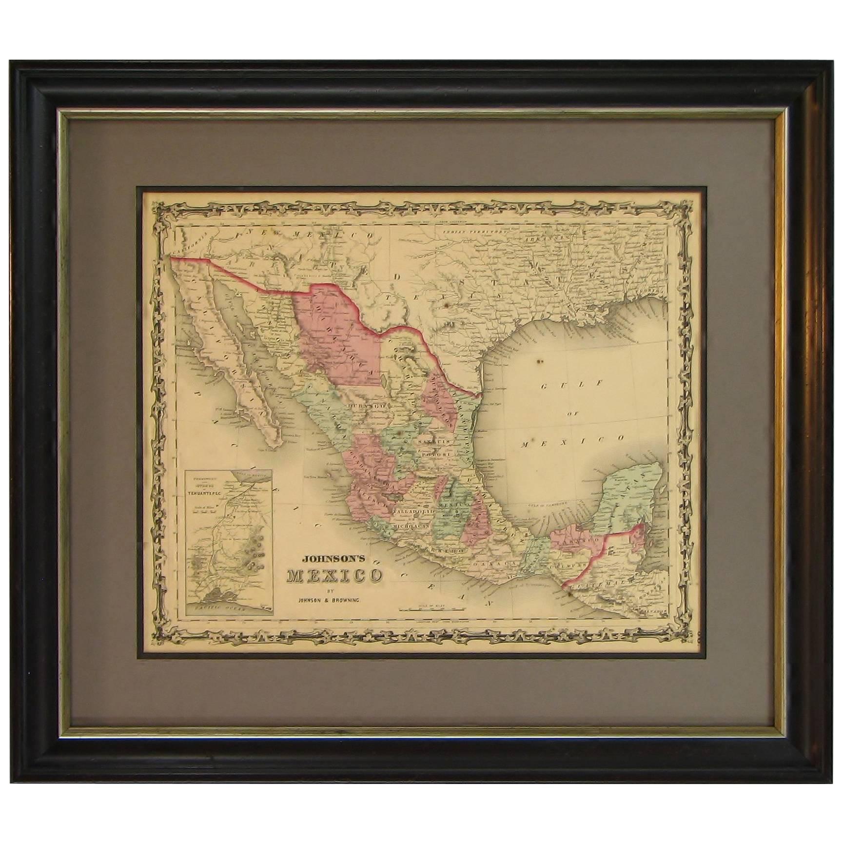 Map of Mexico by A. J. Johnson, Antique Atlas Map, circa 1861