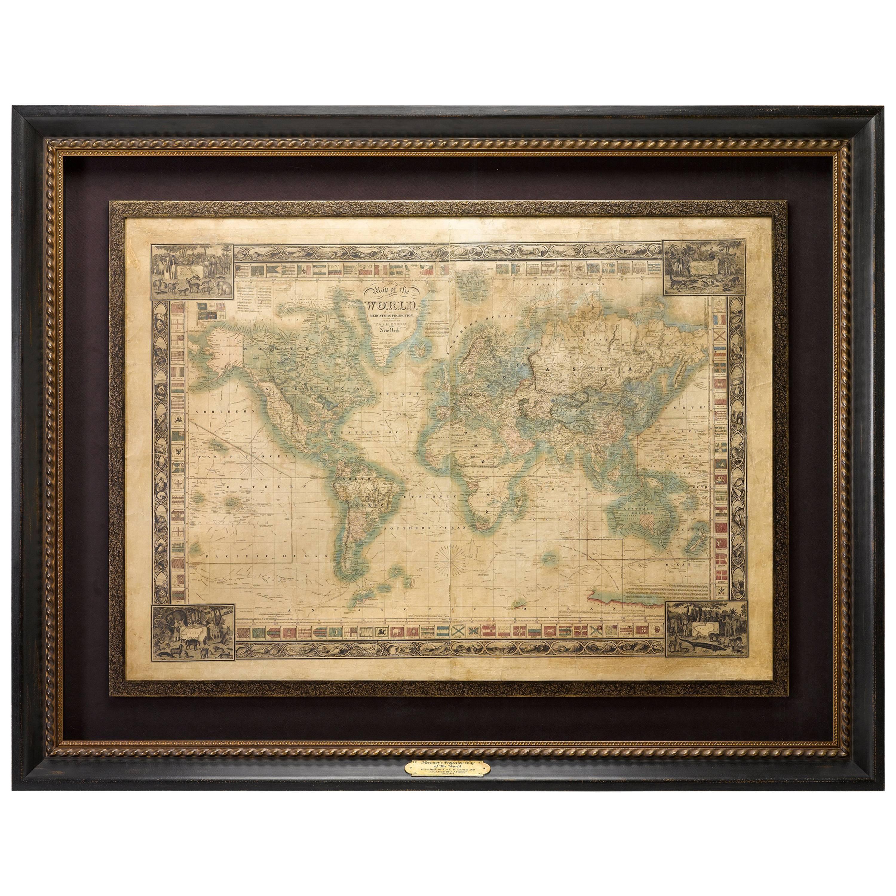 1844 Map of the World on Mercator's Projection by Atwood and Ensign, Antique Map