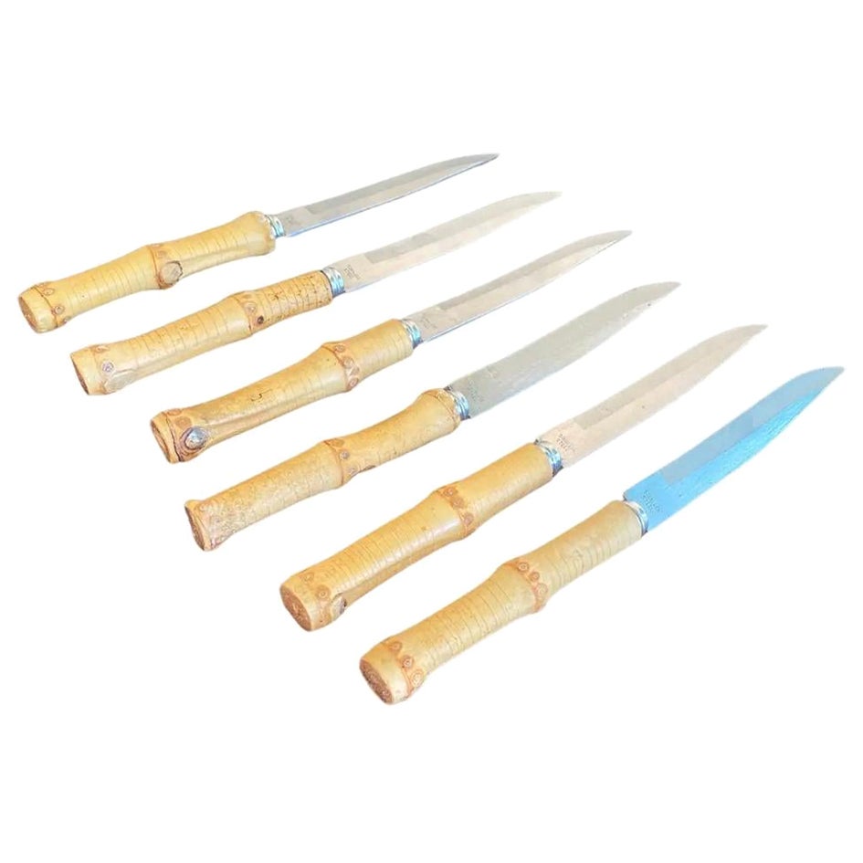 Bamboo Cheese Knifes, Small, Set of 6, Brown Color, France  circa 1960 For Sale