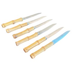 Vintage Bamboo Cheese Knifes, Small, Set of 6, Brown Color, France  circa 1960