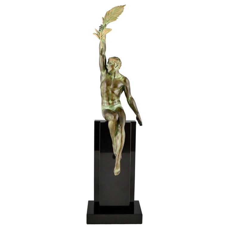 Art Deco Style Sculpture Athlete with Palm Leaf by Max Le Verrier, Victory For Sale