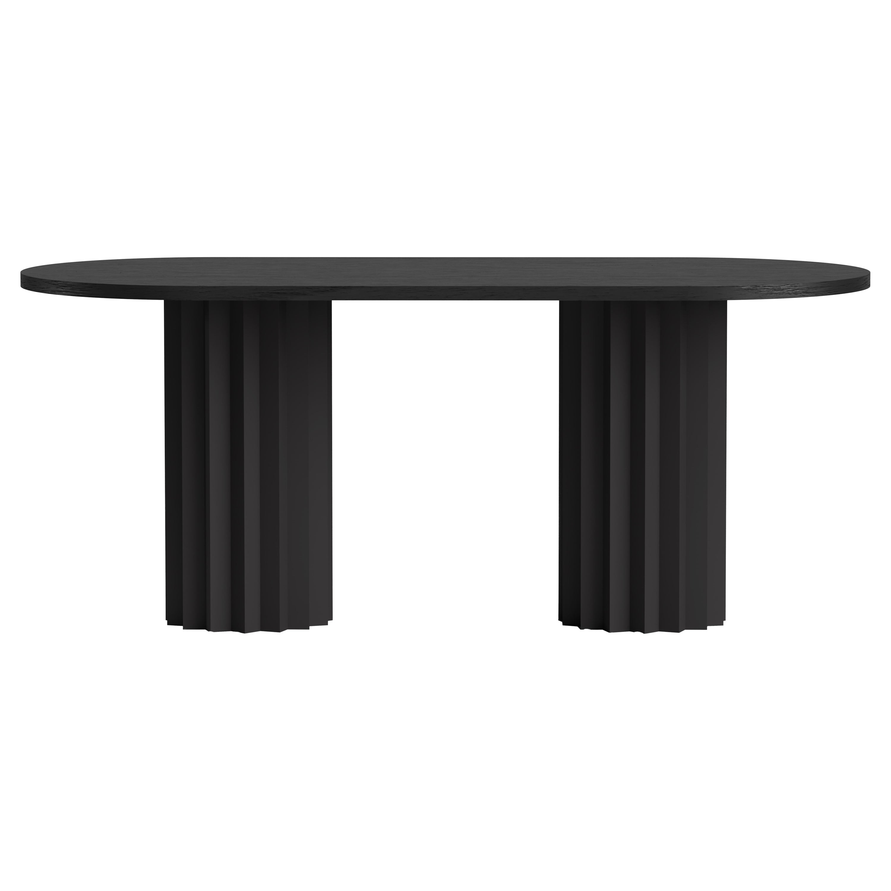 Contemporary Modern, Volume Wooden/Oak and Metal Column Oval Dining Table For Sale