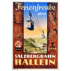 Original Vintage Travel Poster Holiday Joy Salzbergbahn Hallein Salzburg Austria
