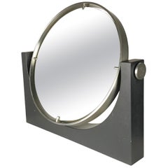 Black Slate & Nickel Plated Metal '60s Tilting Table Mirror Attr. to Mangiarotti