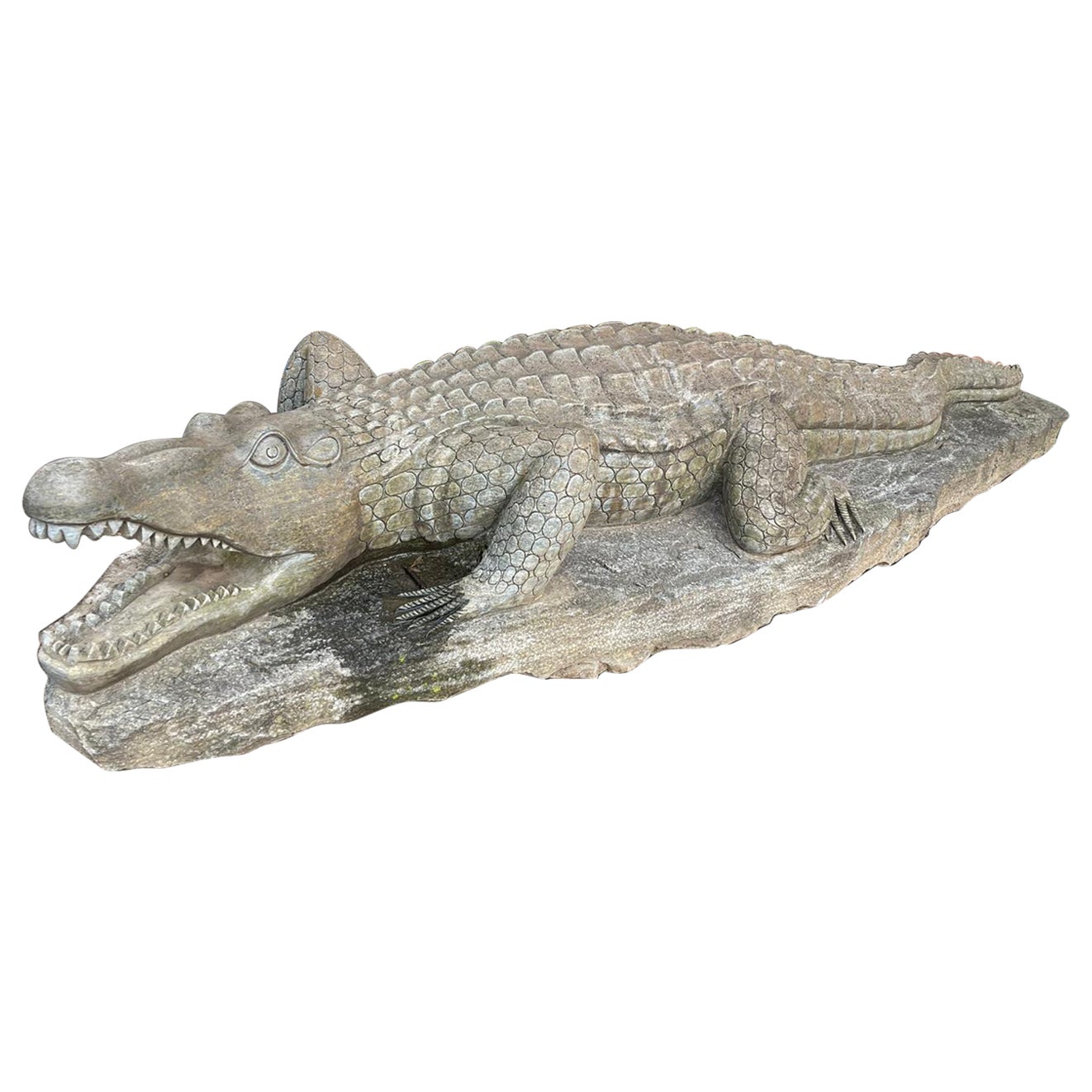 19th Century Crocodile Sculpture, Green Marble, Natural Size For Sale