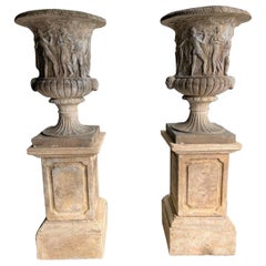 19th Century Pair of Carved Stone Vases