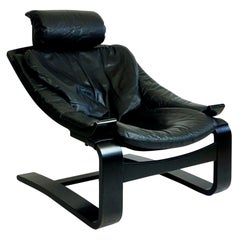 Scandinavian Black Leather Kroken Lounge Chair by Ake Fribytter for Nelo Sweden