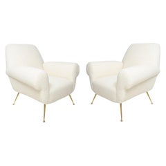 Pair of Italian-Mid-Century Lounge Chairs Upholstered in Boucle