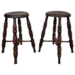 Pair of Antique Italian Walnut Side Tables or Stools with Carved Turned Legs