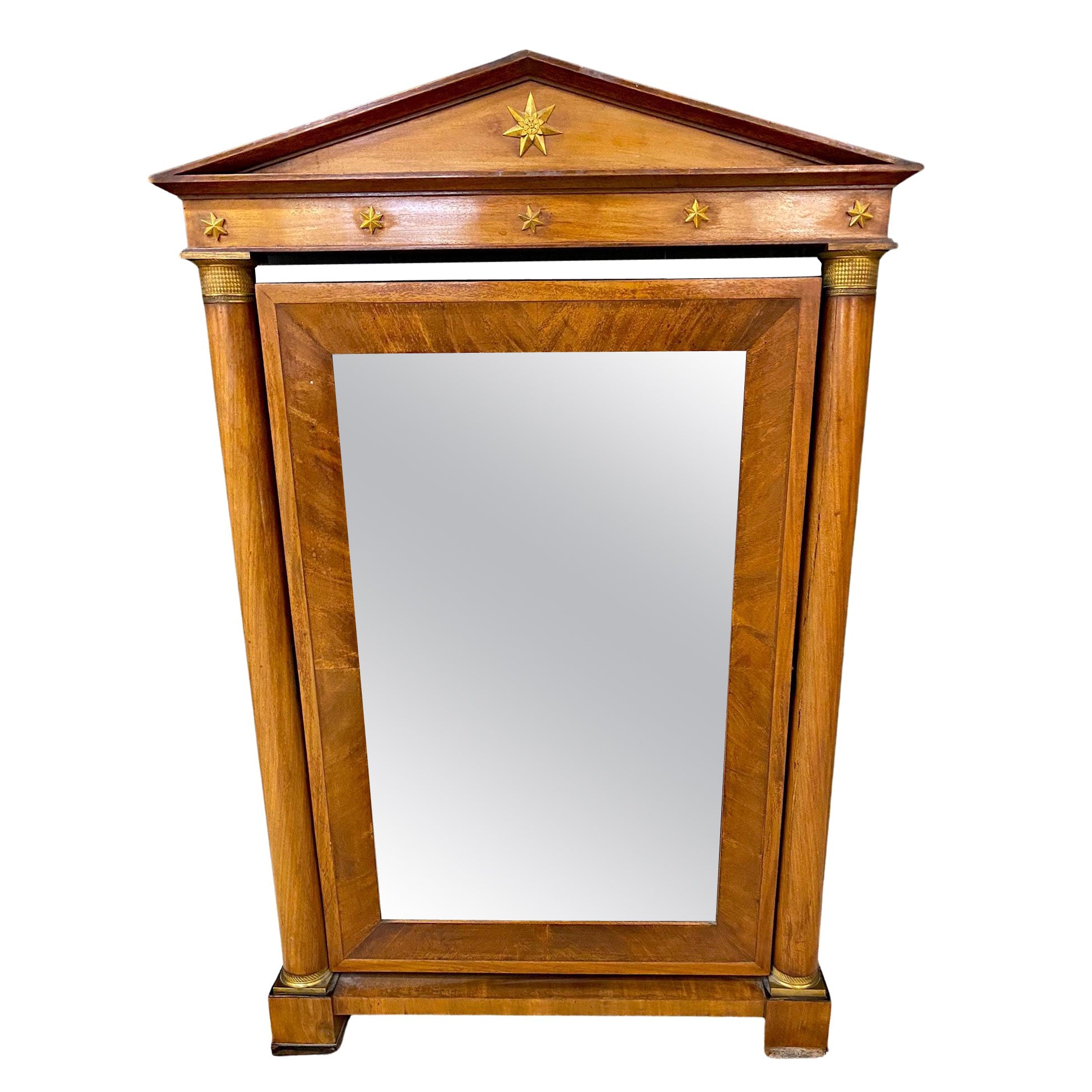 Large Psyche Mirror in Walnut and Bronze Empire Style, circa 1900 For Sale