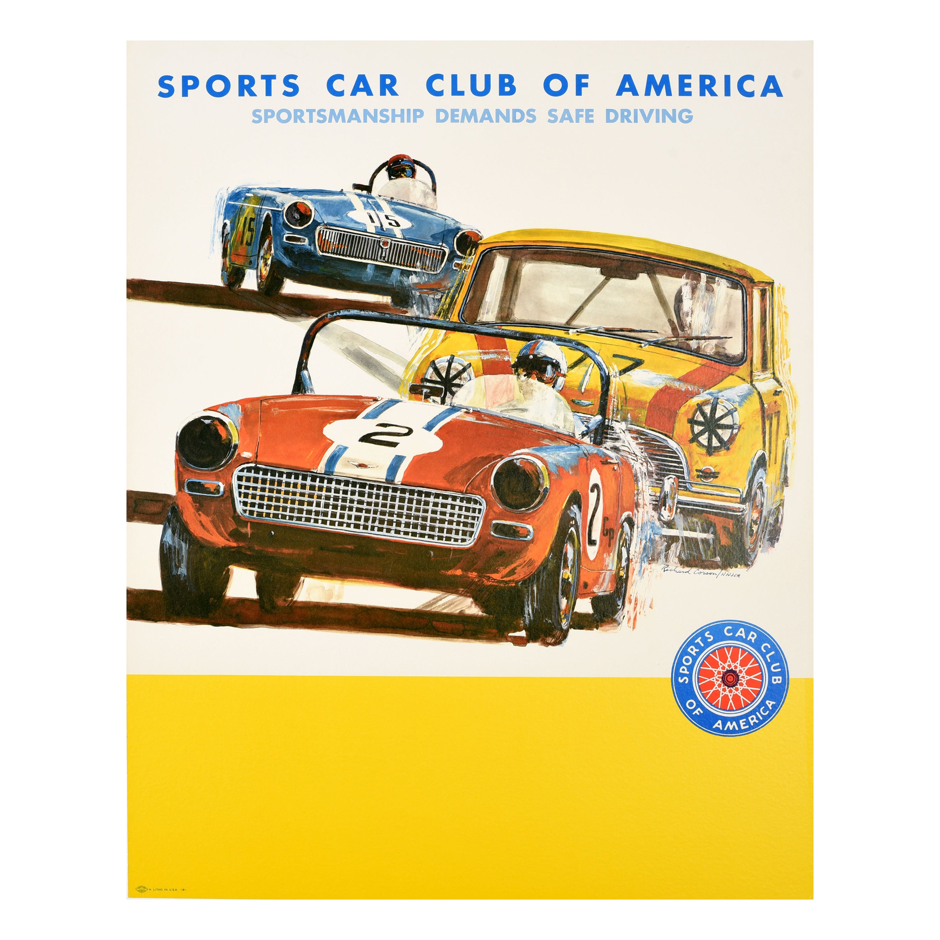 Poster originale d'epoca per lo sport automobilistico Sports Car Club Of America Mini Cooper Racing