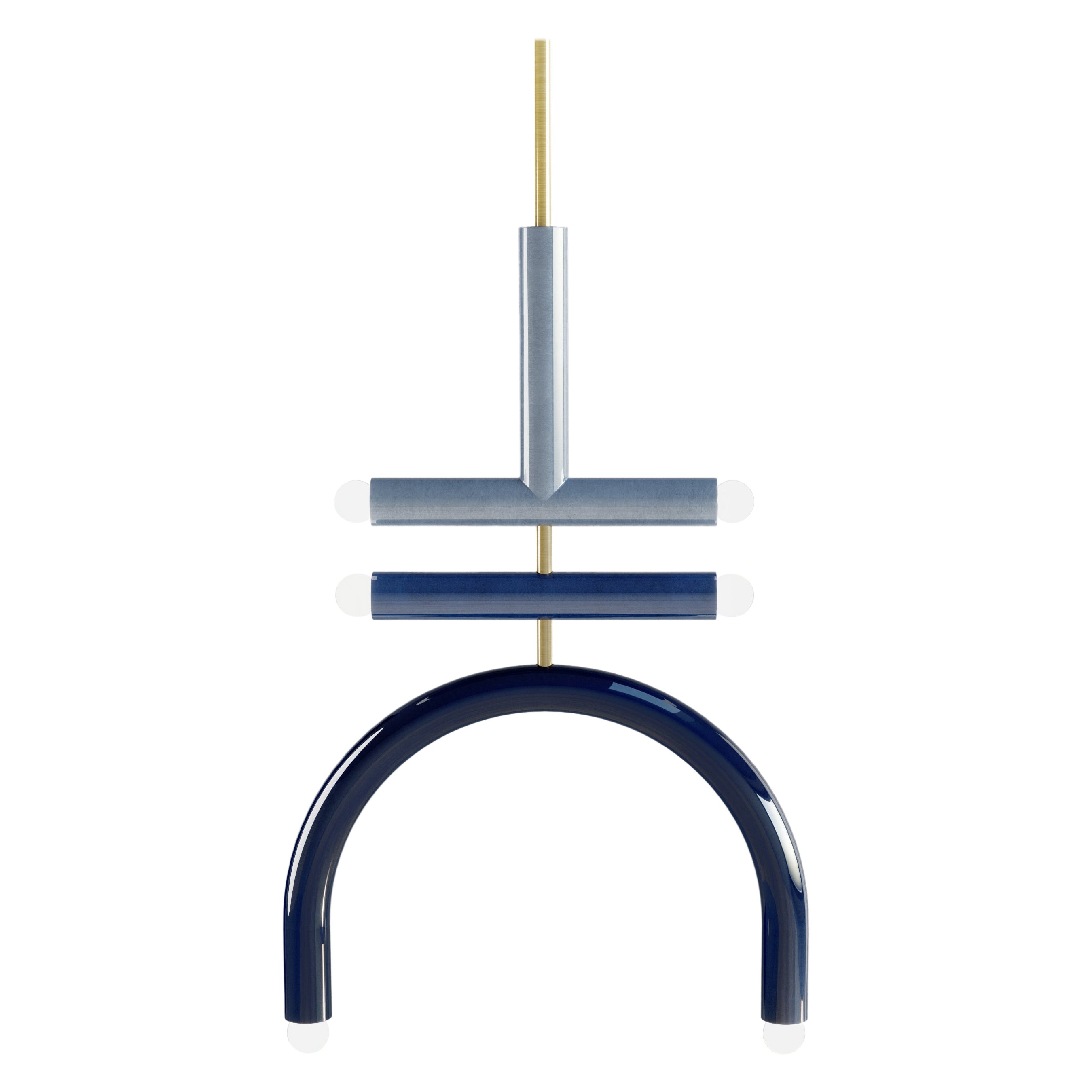Ceramic Pendant Lamp 'TRN F2' by Pani Jurek, Brass Rod, Blue