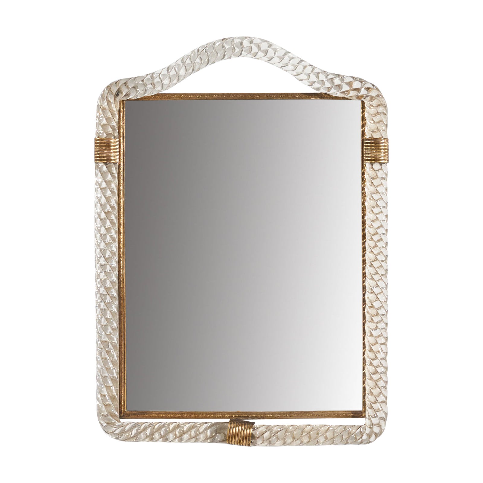 Italian Designer, Wall Mirror, Brass, Glass, Mirror Glass, Italy, C. 1950s For Sale