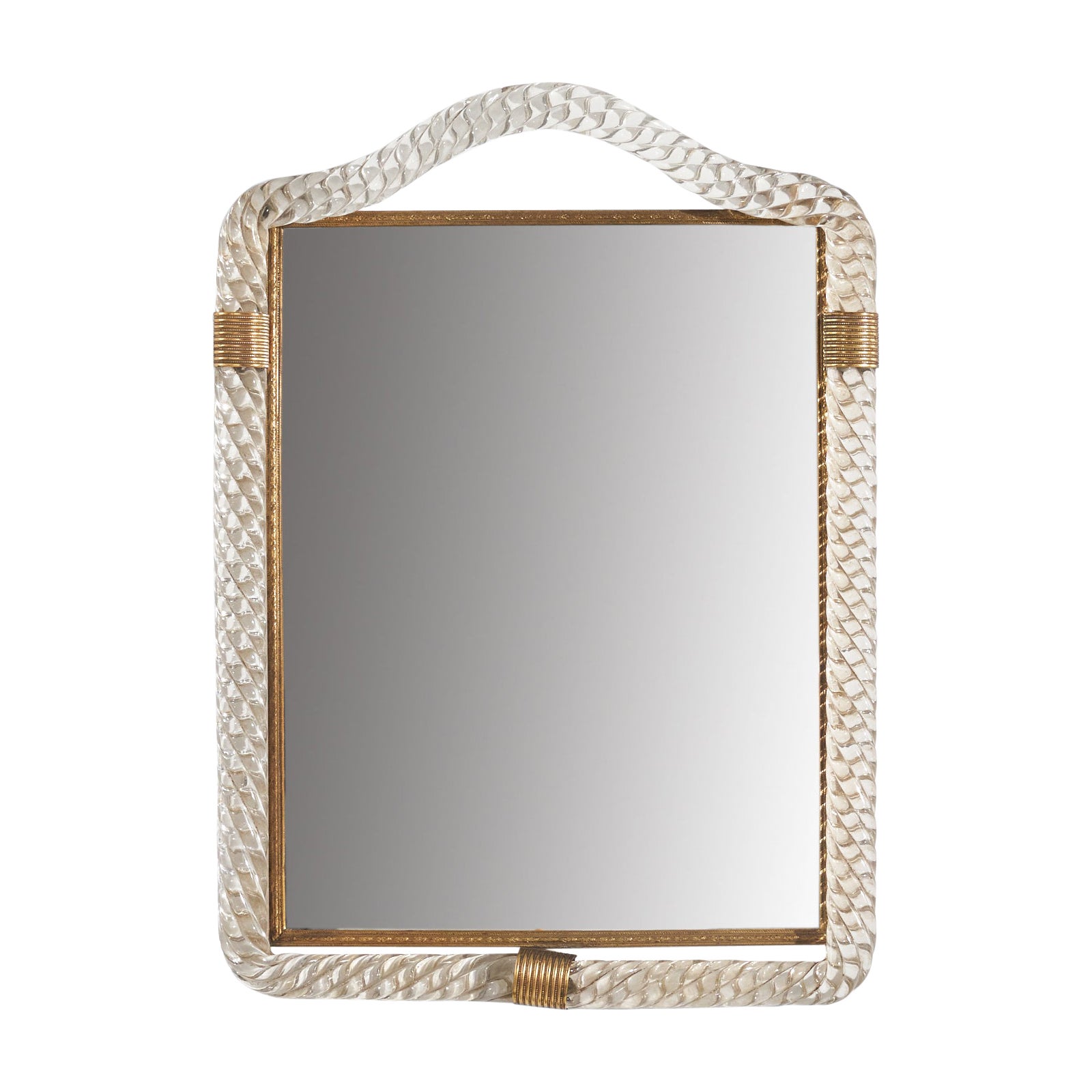 Italian Designer, Wall Mirror, Brass, Glass, Mirror Glass, Italy, C. 1950s