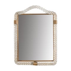 Used Italian Designer, Wall Mirror, Brass, Glass, Mirror Glass, Italy, C. 1950s