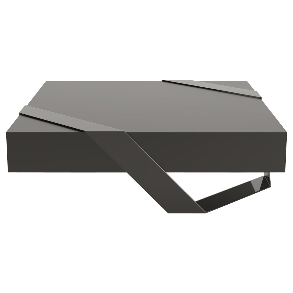 Modern Minimalist Square Center Coffee Table High-Gloss and Matte Black Lacquer For Sale