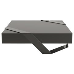 Minimalist Square Center Coffee Table in High-Gloss and Matte Black Lacquer