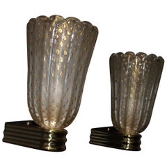 Barovier Style Murano Pulegoso Gold Glass Sconces , Golden Flakes Wall Lights