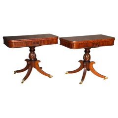 Antique Pair English Regency Mahogany Card Tables / Tea Table, 19th Century