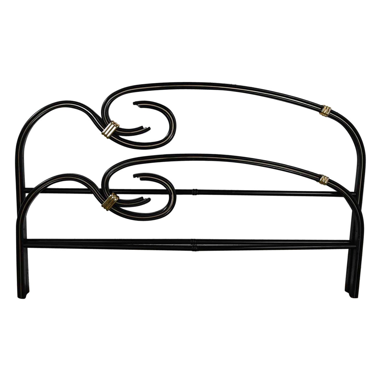 Art Deco Revival Black Gold Flattened Metal Tube Queen Bed by Michele Archiutti For Sale