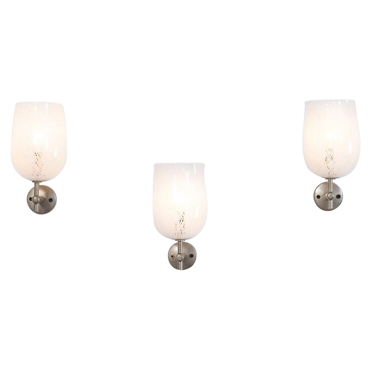 20th Century Venini Set of Three Wall Lamps in Murano Glass and Chrome, 50s For Sale