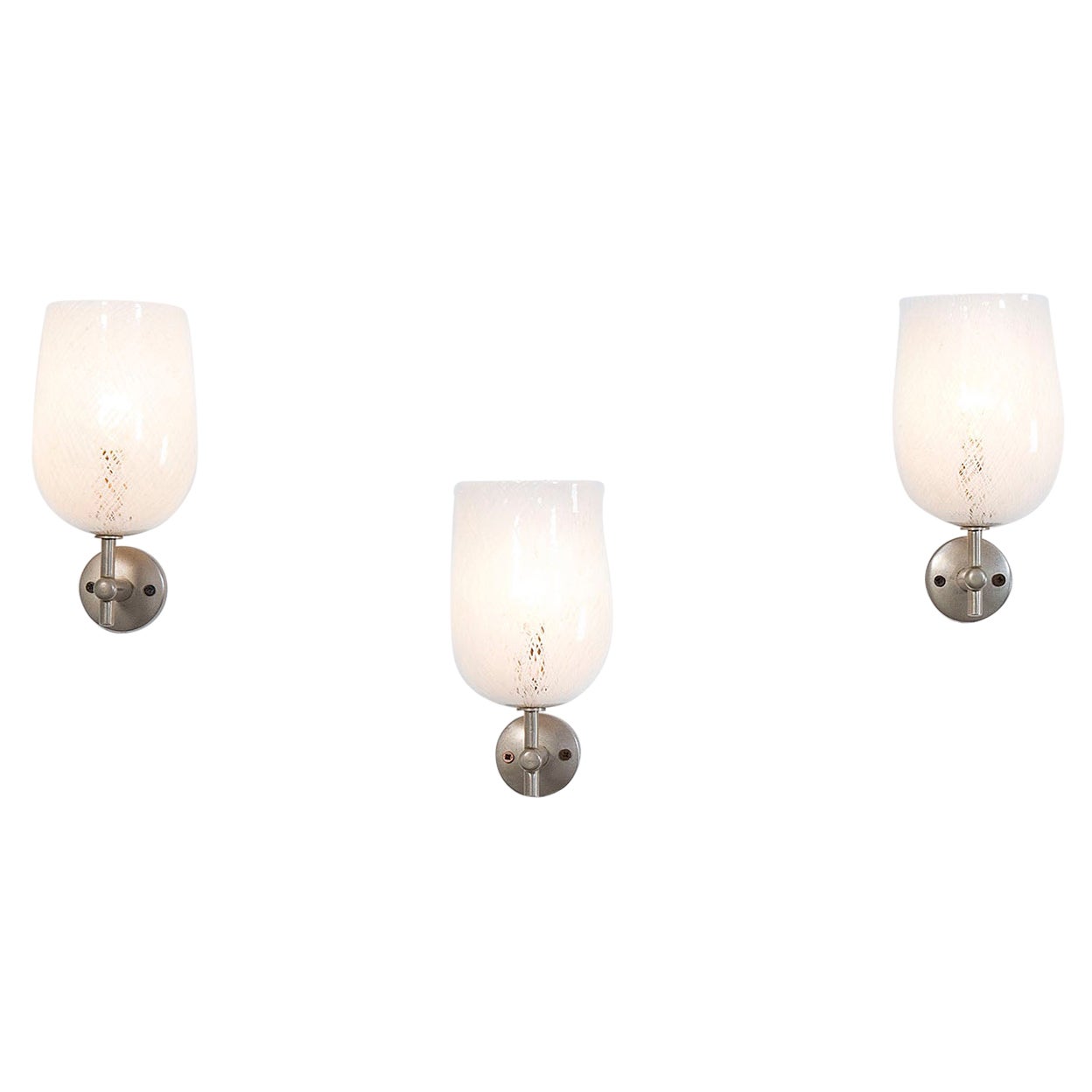 20th Century Venini Set of Three Wall Lamps in Murano Glass and Chrome, 50s