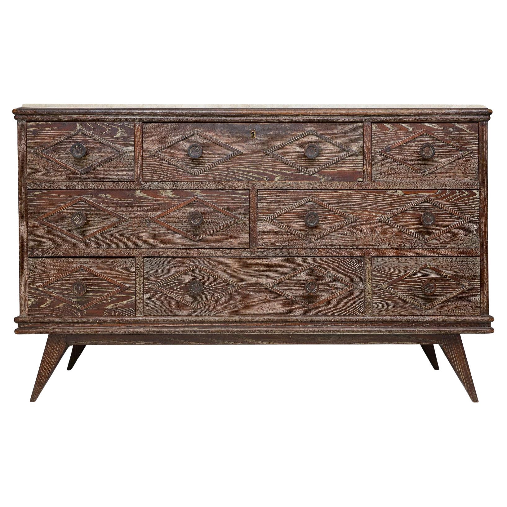 Unusual French Midcentury Cerused Oak Chest
