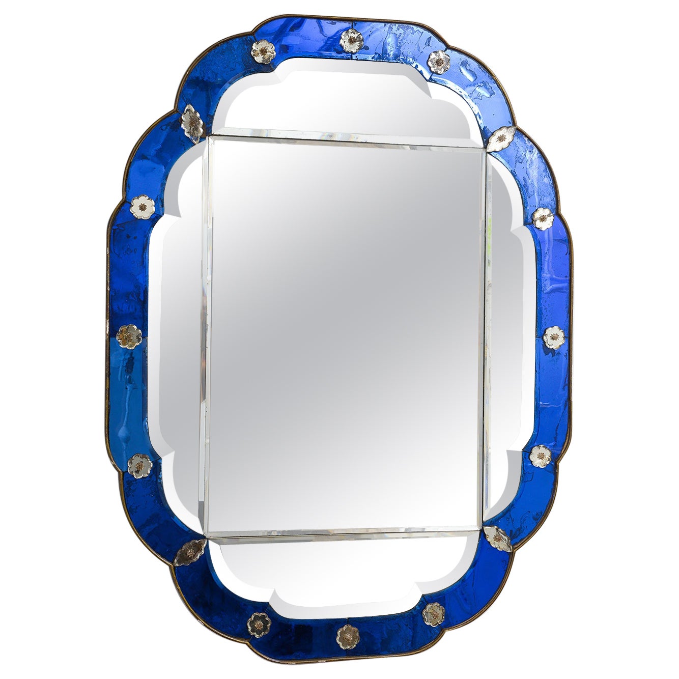 Vintage French Cobalt Blue Mirror
