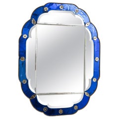 Französischer kobaltblauer Vintage-Spiegel