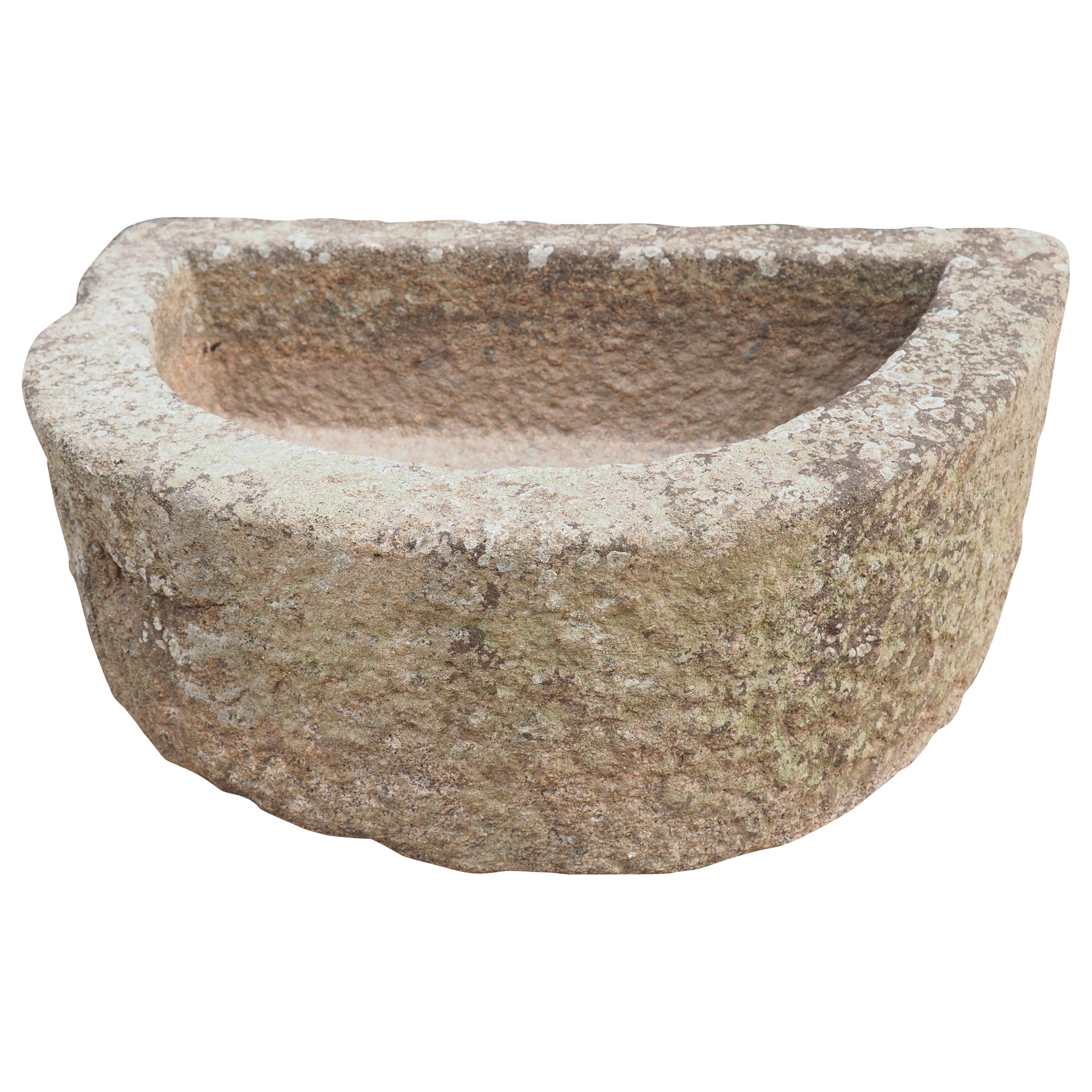 19th Century Carved Granite Demi-Lune Trough Sink from Normandy, France