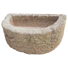 Used 19th Century Carved Granite Demi-Lune Trough Sink from Normandy, France