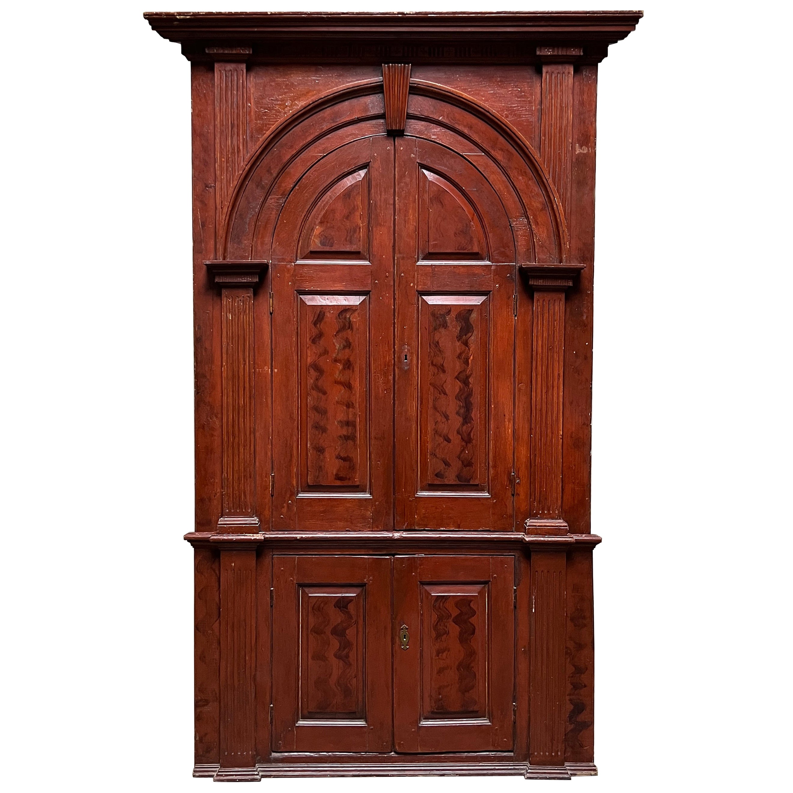 American Georgian Corner Cupboard with a Red Painted Finish