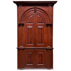 Antique American Georgian Corner Cupboard with a Red Painted Finish