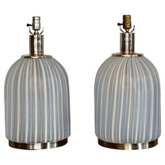 Post Modern Italian Style Hand Crafted Frosted Art Glass Table Lamps, a Pair