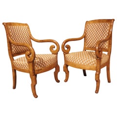 Pair of Antique French Elmwood Louis Philippe Armchairs, Circa 1840