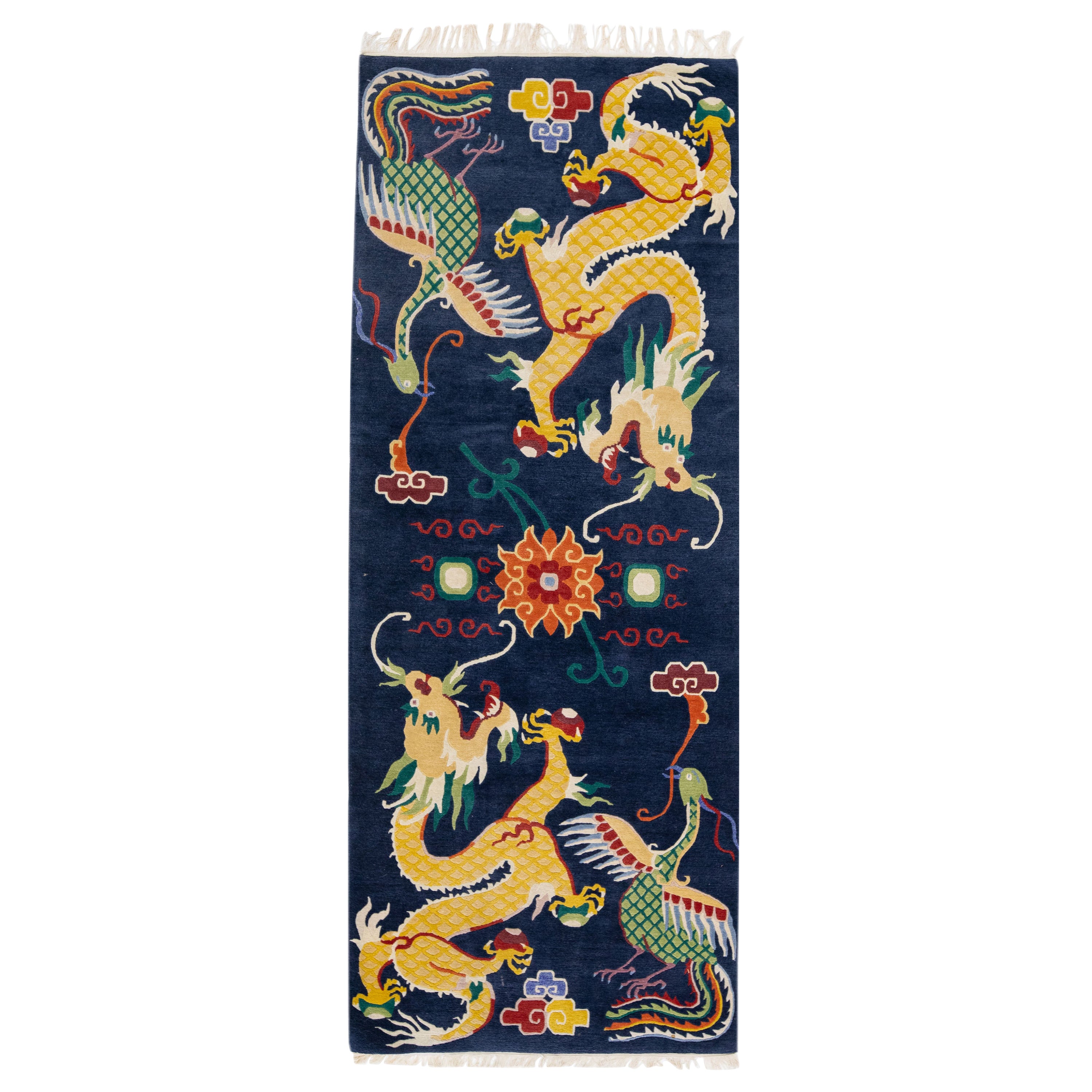 Vintage Dragon Peking Handmade Multicolor Chinese Wool Rug  For Sale