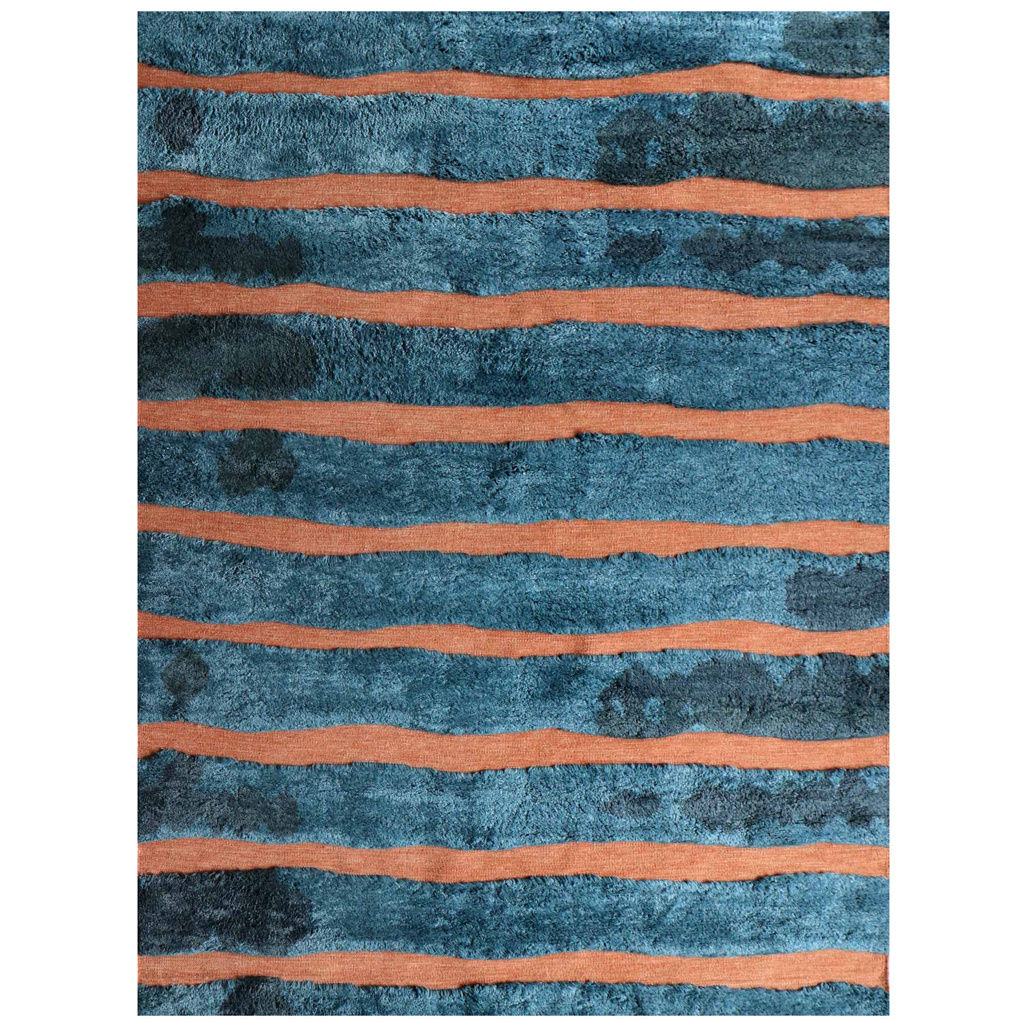 Eskayel, kühne Streifen, Isthmus-Teppich, Merinowolle/NZ Wolle Marokkanisches Flachgewebe im Angebot