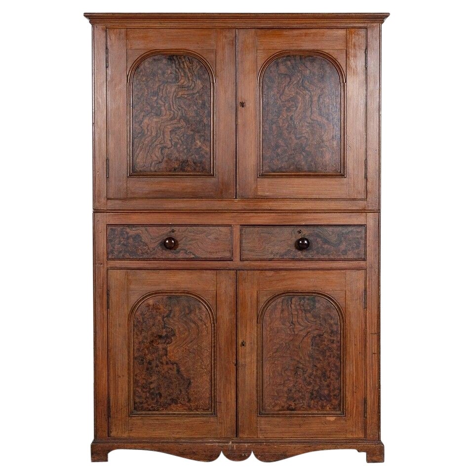 19th C Scottish Grained Arched Pine Housekeepers Cupboard For Sale