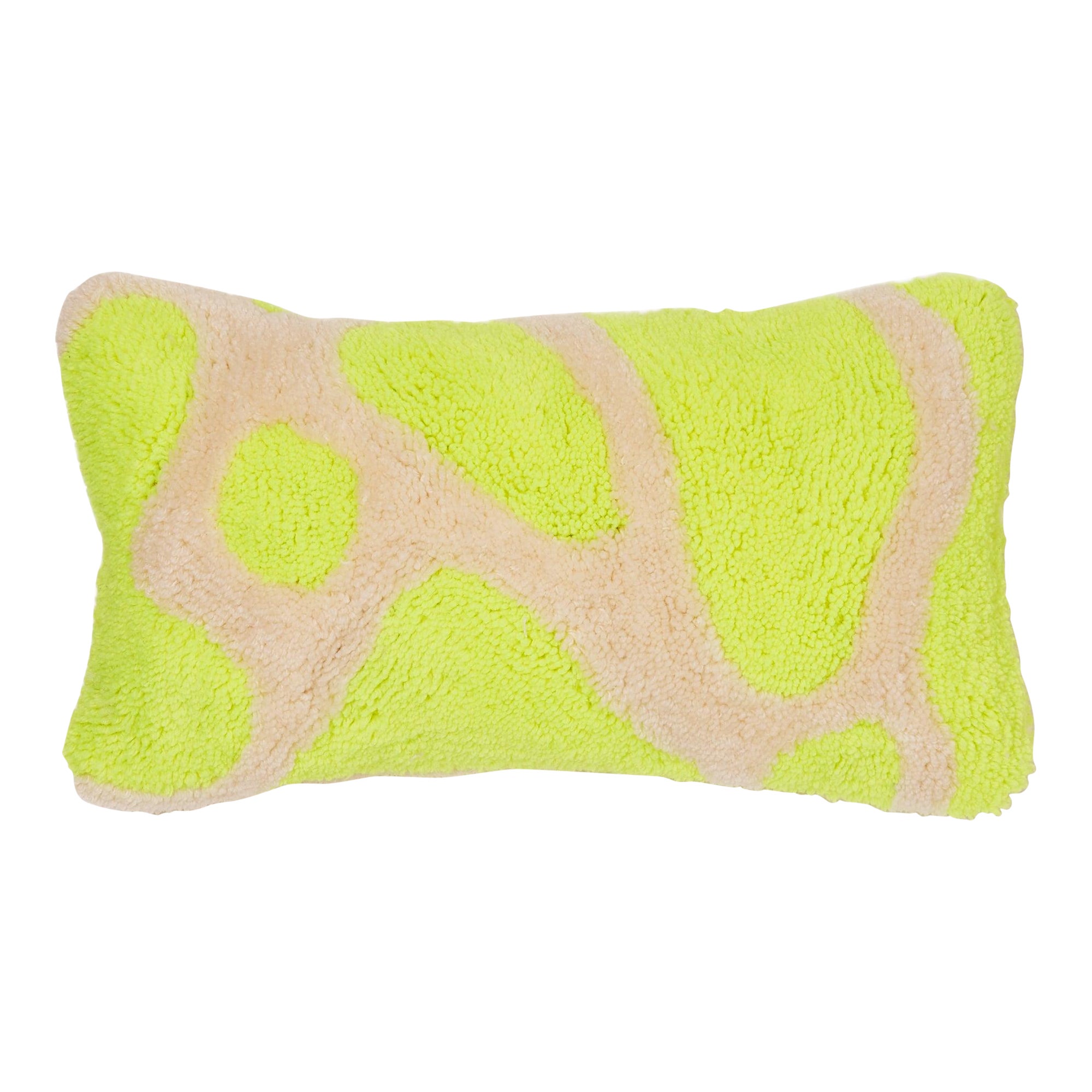 Coussin lombaire touffeté abstrait jaune fluo et crème