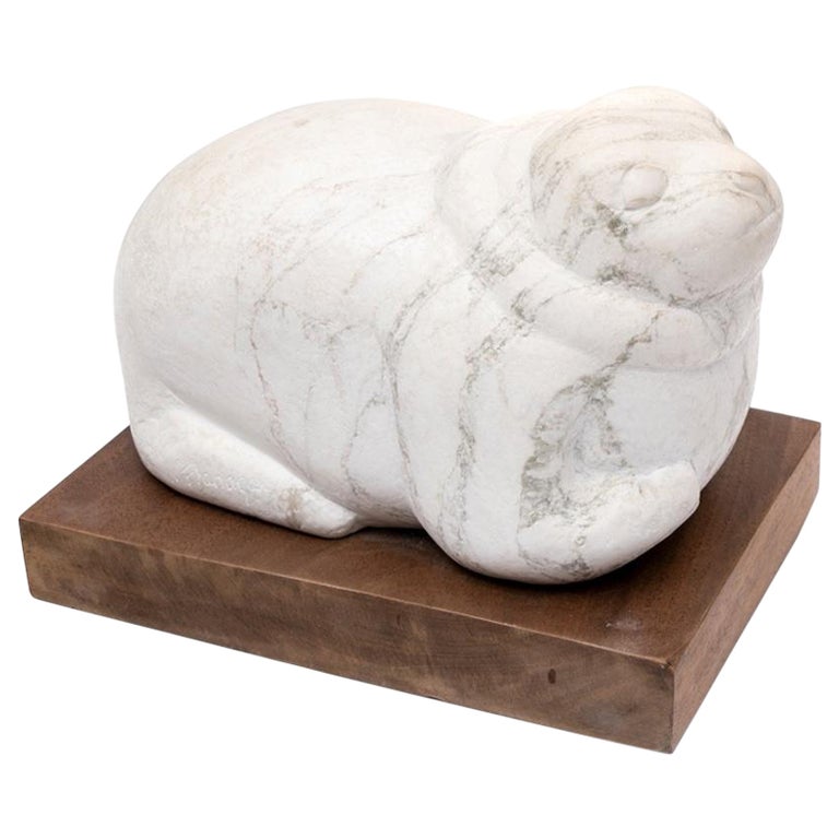 Norma B. Flanagan '20th C. CT' Carved White Marble Sculpture of a Seal