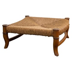 20th Century Hand Woven Wicker and Wood Ottoman