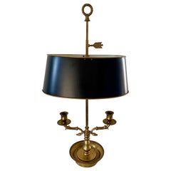 Vintage Mid-20th Century Brass Bouillotte Double Dolphin Lamp with Black Tole Shade
