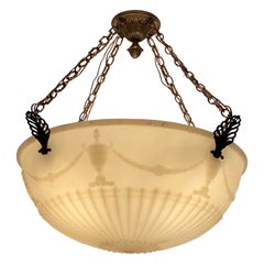Vintage American Empire Alabaster Pendant Light with Classical Urn Motif