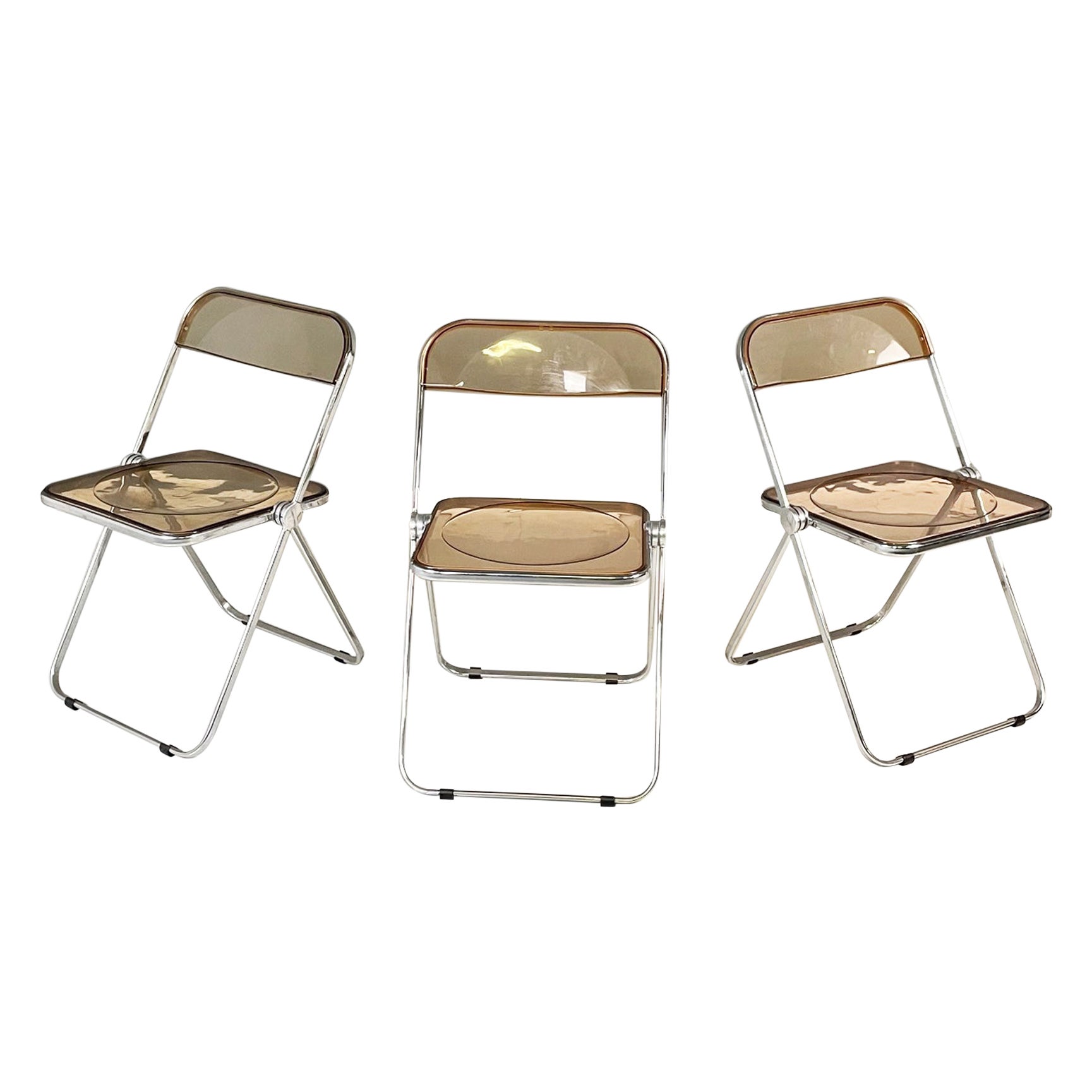 Italian Modern Smoked ABS Folding Chairs Plia by Piretti Anonima Castelli, 1970s