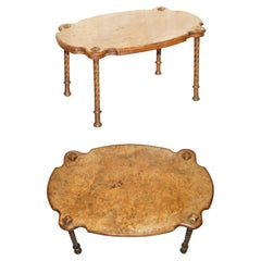 Antique Exquisitely Hand Carved Burr Walnut Coffee Cocktail Table Lovely Turned Legs
