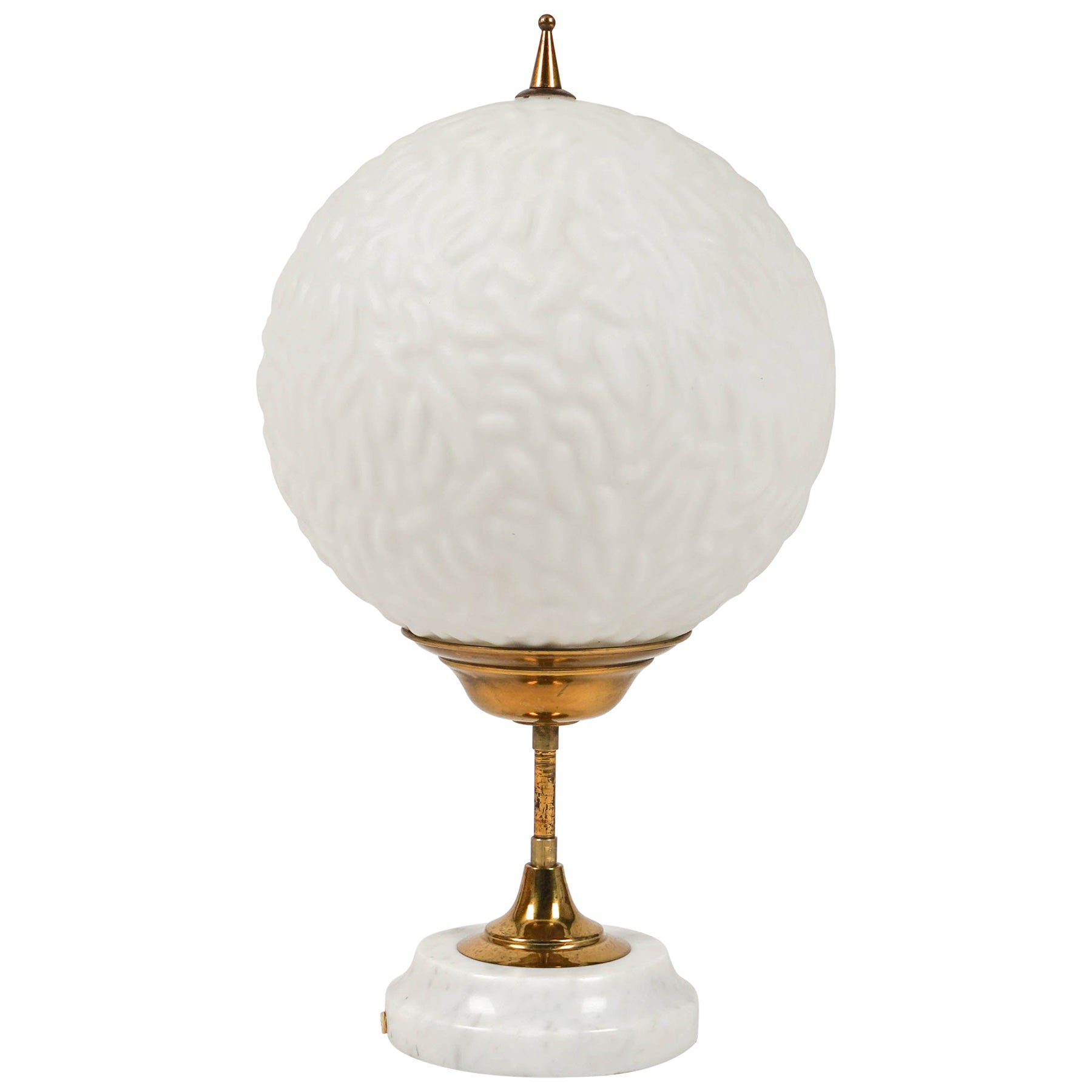 Table Lamp in Marble, Brass and Opaline Glass Stilnovo Style, Italy 1960s For Sale