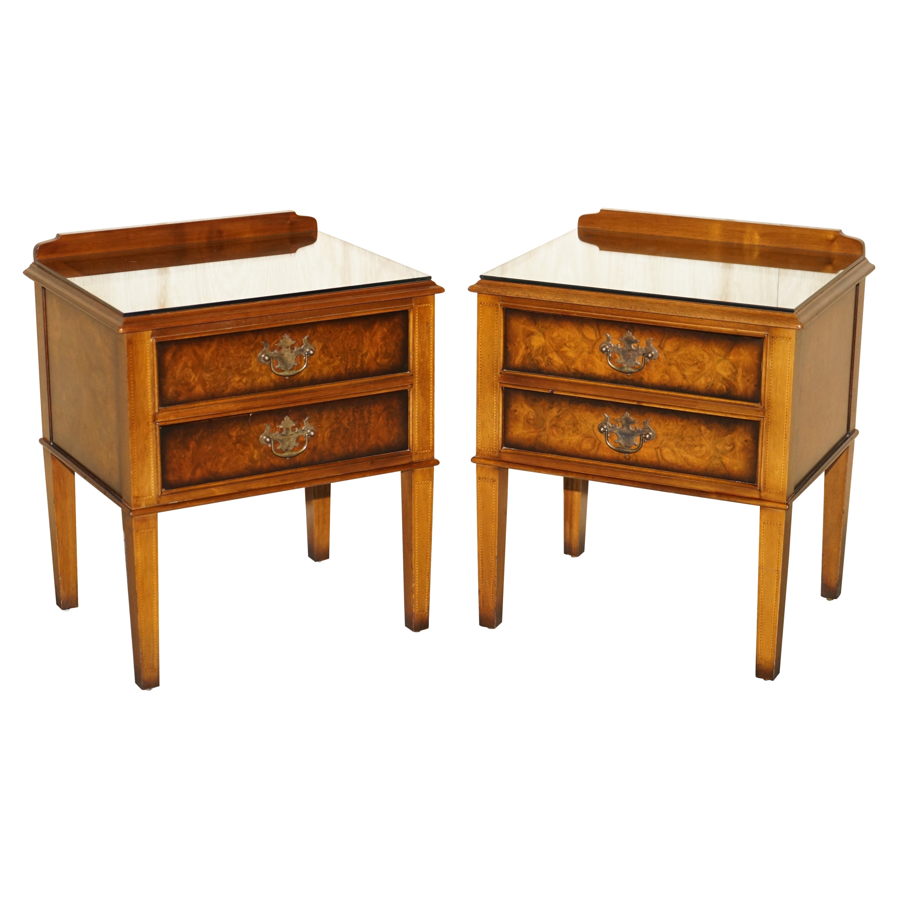 Pair of Mid Century Modern Andrew Thompson Burr Walnut Side End Bedside Tables For Sale