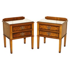 Vintage Pair of Mid Century Modern Andrew Thompson Burr Walnut Side End Bedside Tables