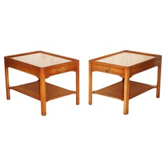 Vintage Pair of Stunning Long Two Tiered Side Tables with Large Drawers & Faux to Back