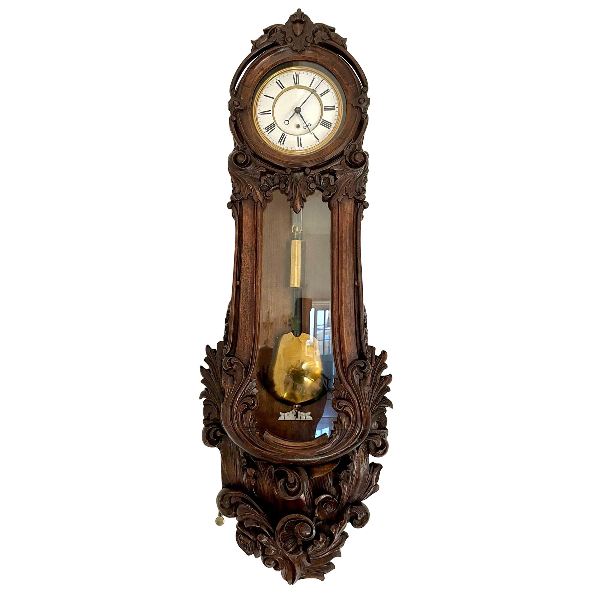 Outstanding Quality Antique Victorian Carved Oak Vienna Wall Clock For Sale